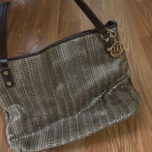 Moschino‎ Gold Brown Wicker Basket Women's Tote Boho Bag Designer Resort Luxury